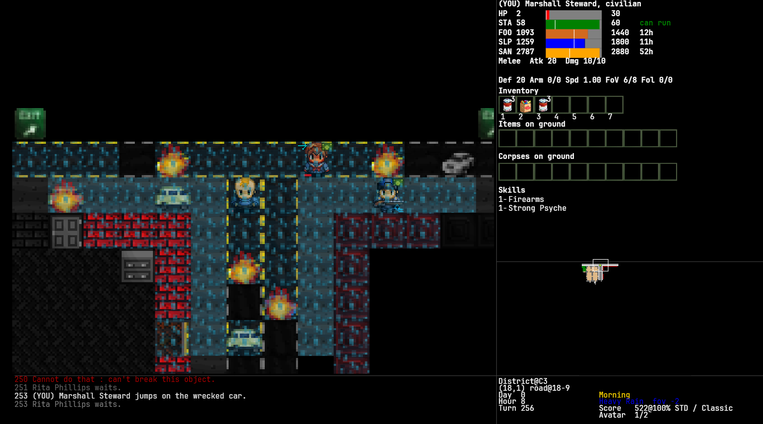 Gameplay screenshot drawn with the Daft Tiles b1 sprite set.