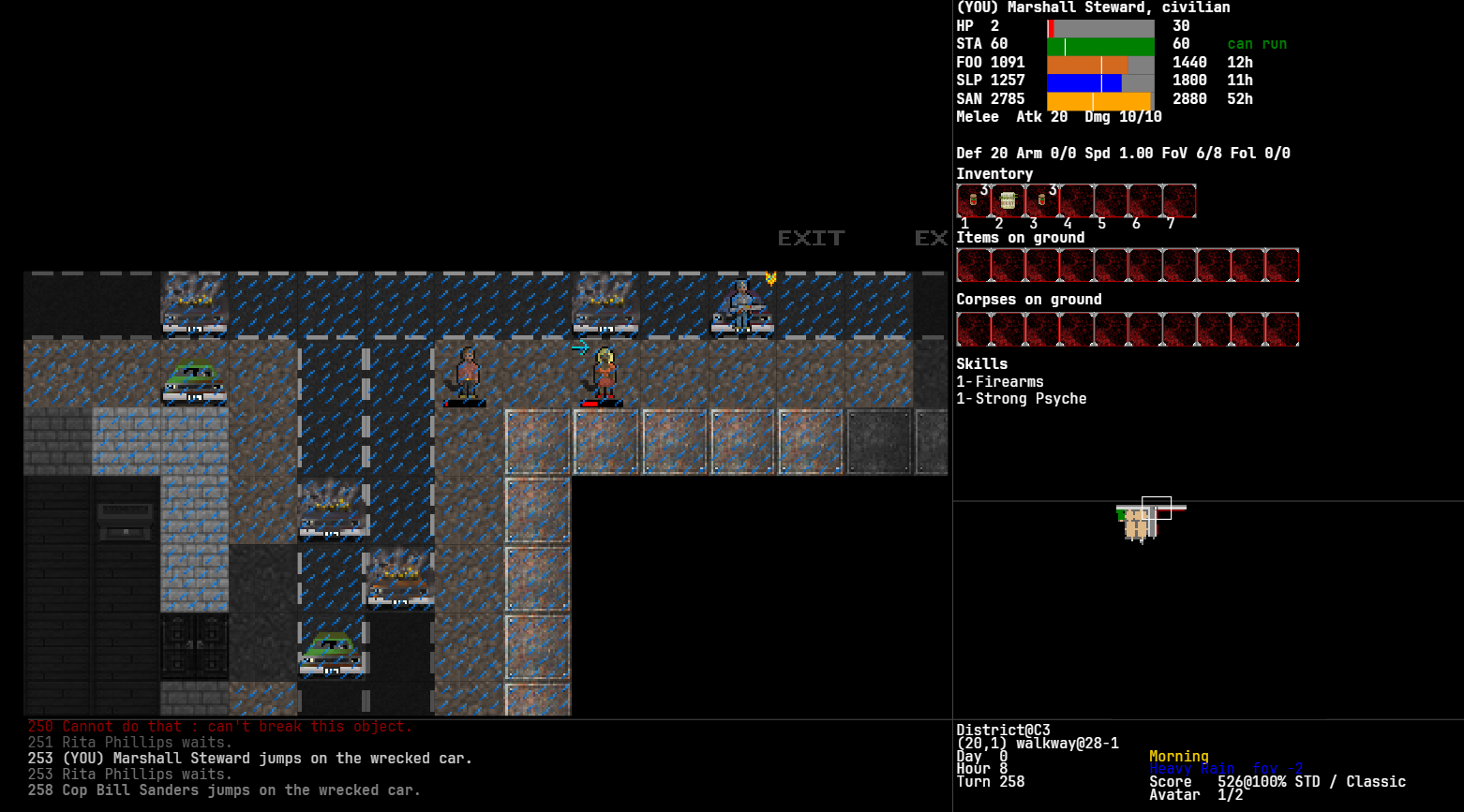 Gameplay screenshot drawn with the Deonapocalypse v9 r1 sprite set.