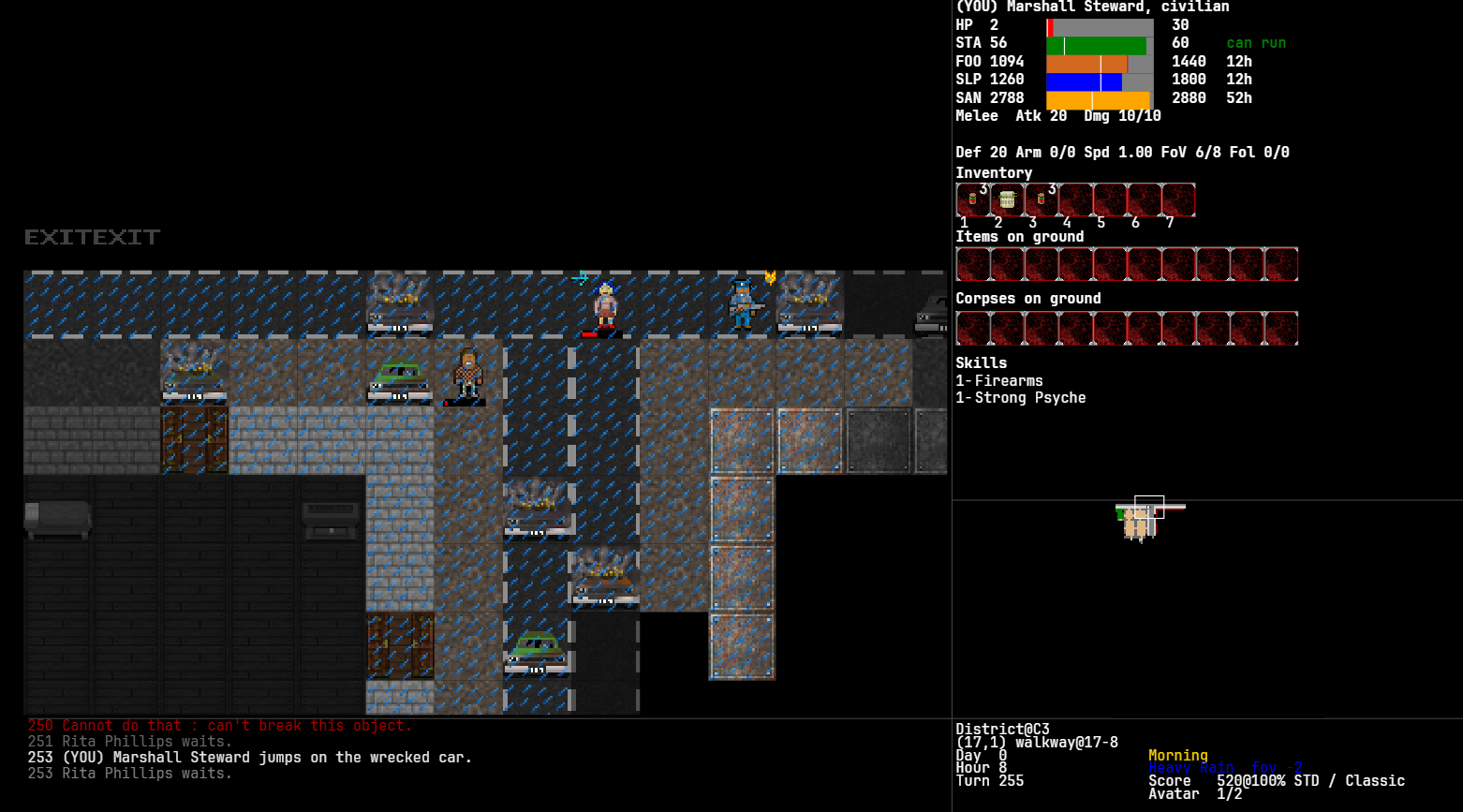 Gameplay screenshot with Genesis actors in a Deonapocalypse world: actors from one set, everything else from another.